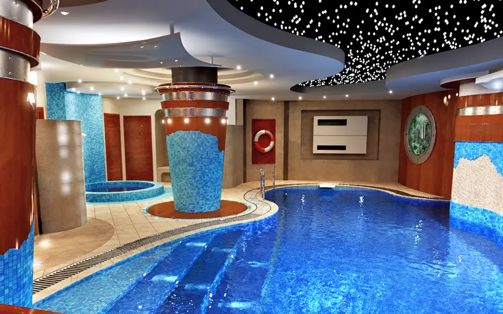 SPA-зона с бассейном и декоративной подсветкой